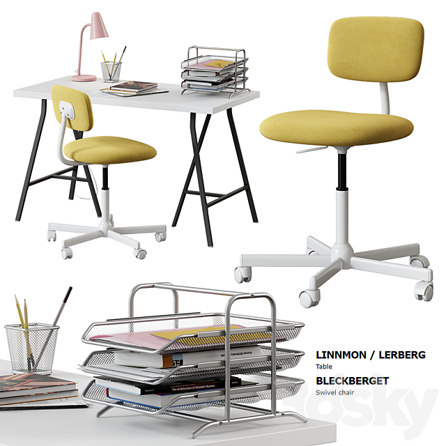 Ikea _ Linnmon – Lerberg Table + Bleckberget Chair 3DSMax File - thumbnail 1