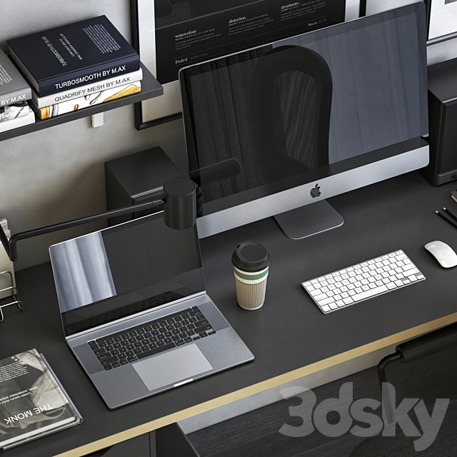 IKEA ALEX workplace with FLINTAN chair 3DS Max Model - thumbnail 2