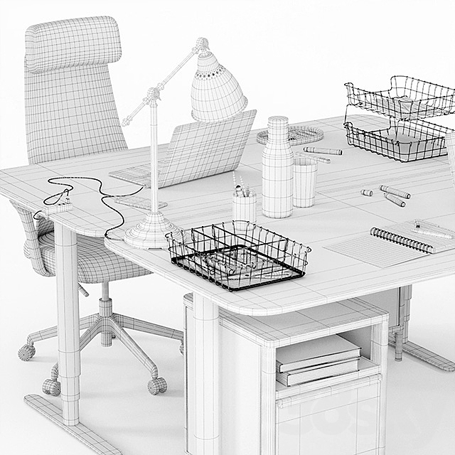 Ikea Bekant workplace part 1 3DS Max Model - thumbnail 3