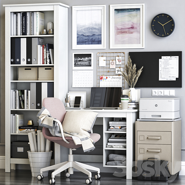 IKEA BRUSALI office workplace with LANGFJALL chair 3DSMax File - thumbnail 1