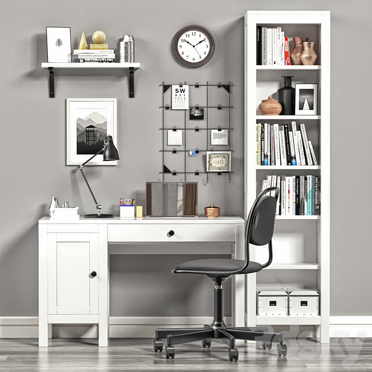 Ikea Hemnes Workplace and Bookcase 3DS Max - thumbnail 2