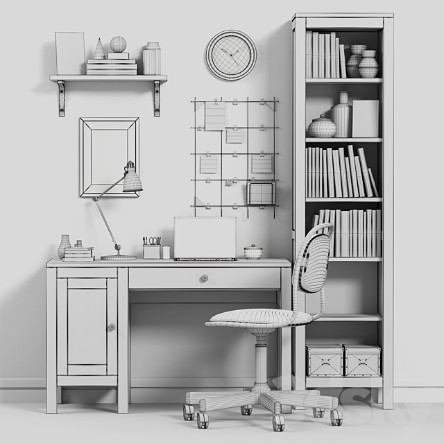 Ikea Hemnes Workplace and Bookcase 3DSMax File - thumbnail 3