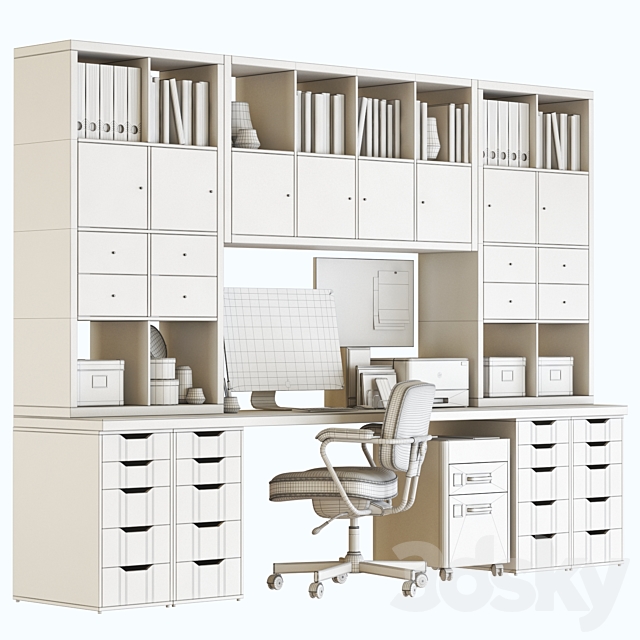 IKEA KALLAX office workplace 3DS Max Model - thumbnail 3