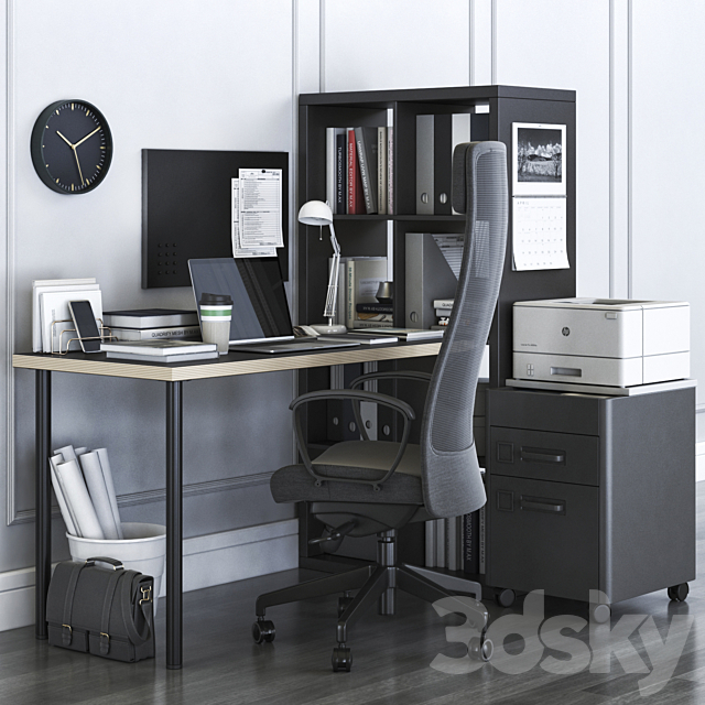 IKEA KALLAX Office Workplace with MARKUS Chair 3DSMax File - thumbnail 1