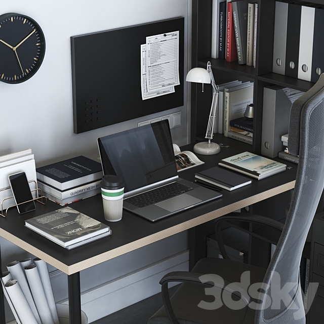 IKEA KALLAX Office Workplace with MARKUS Chair 3DSMax File - thumbnail 2