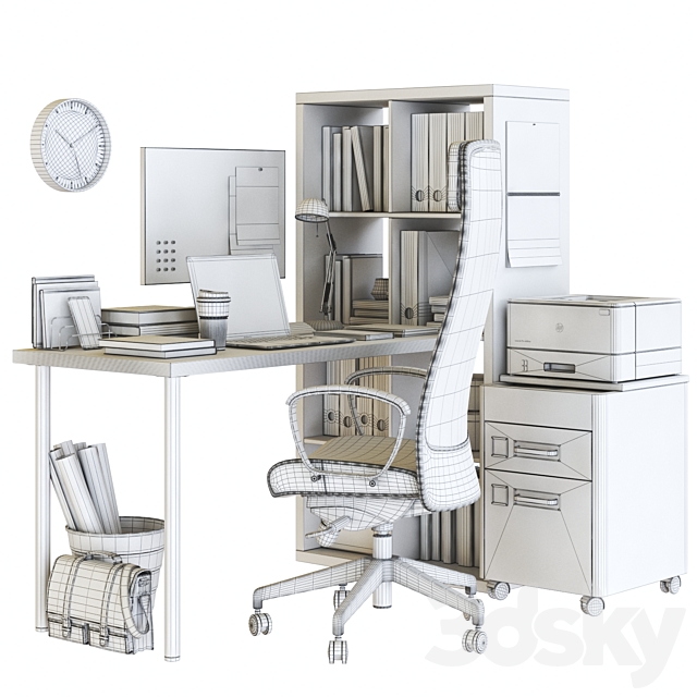 IKEA KALLAX Office Workplace with MARKUS Chair 3DSMax File - thumbnail 3