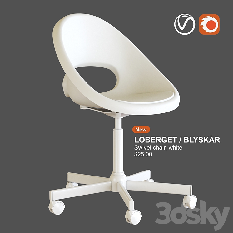 IKEA LOBERGET \/ BLYSKAR Swivel chair white 3DS Max - thumbnail 1