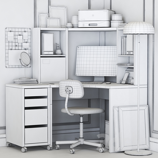 IKEA MICKE corner workplace 3DS Max Model - thumbnail 3