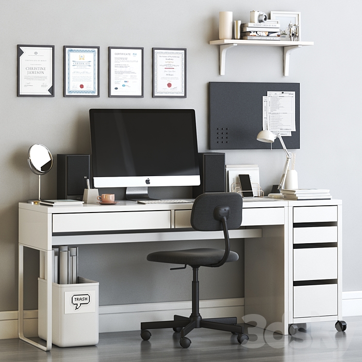 IKEA MICKE scandinavian office workplace set 3DS Max - thumbnail 1