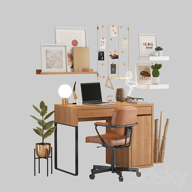 Ikea office workplace 3DS Max - thumbnail 1