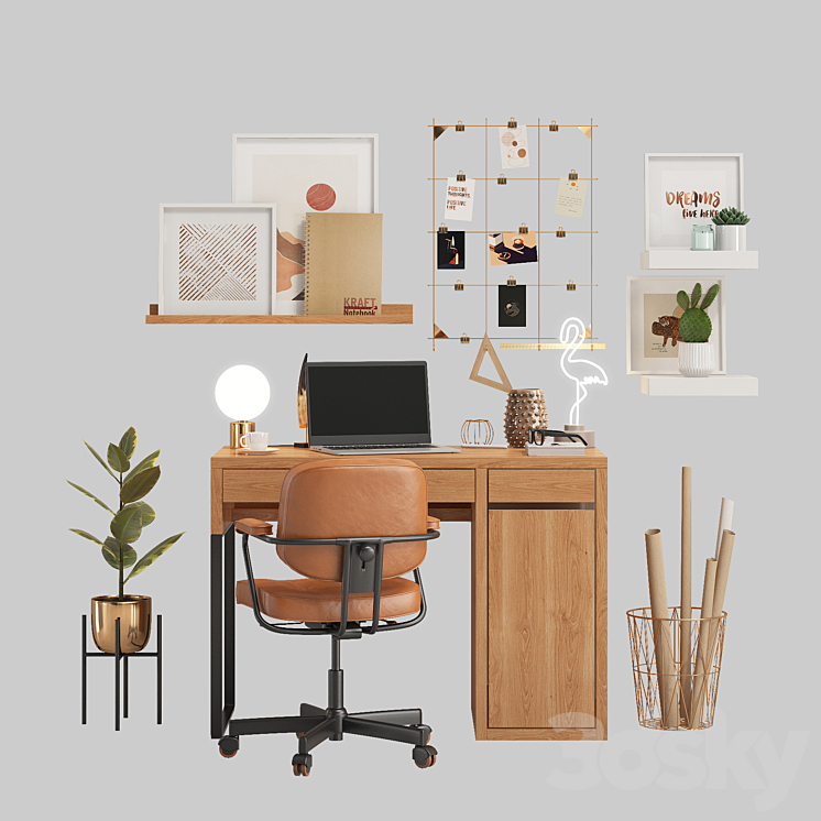 Ikea office workplace 3DS Max - thumbnail 2