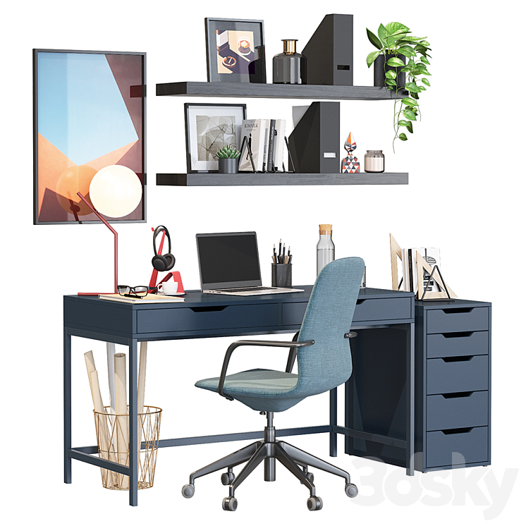 Ikea office workplace blue 3DS Max - thumbnail 1