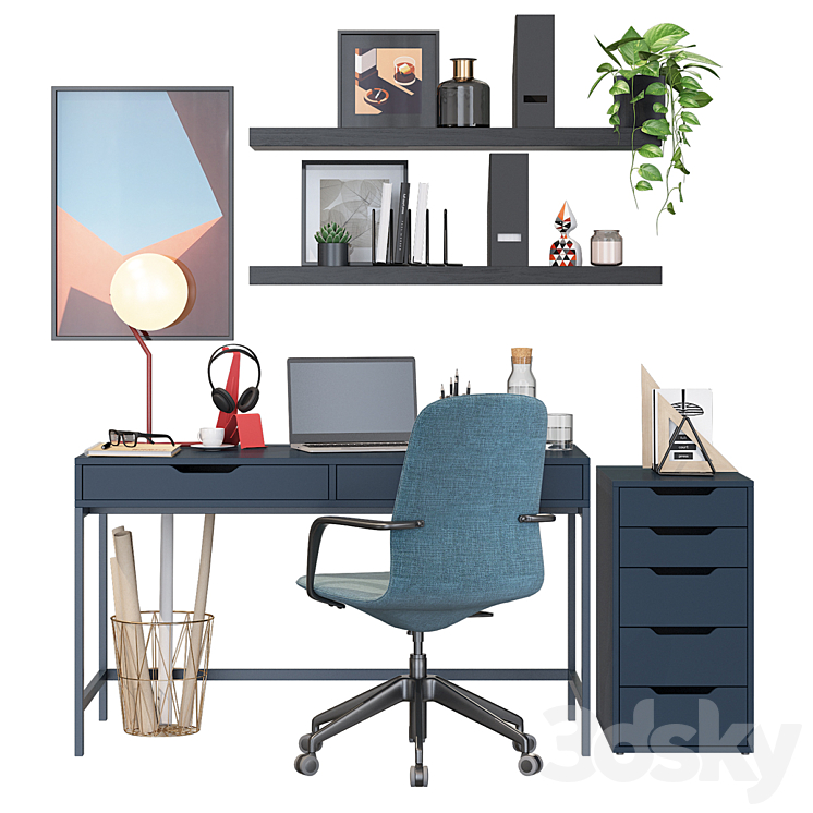 Ikea office workplace blue 3DS Max - thumbnail 2