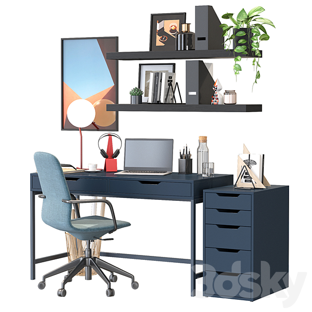 Ikea office workplace blue 3DSMax File - thumbnail 3