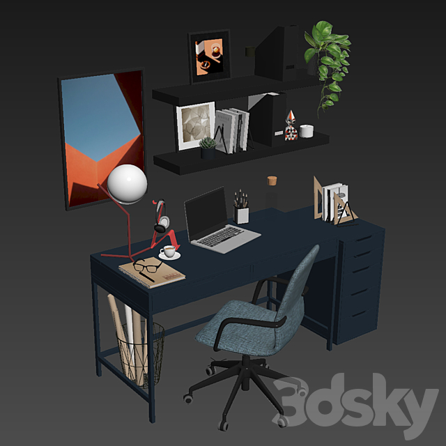 Ikea office workplace blue 3DSMax File - thumbnail 5