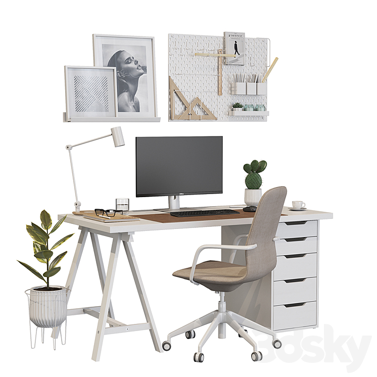 Ikea office workplace white A01 3DS Max - thumbnail 1