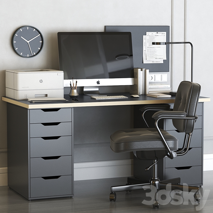 IKEA office workplace with ALEX table and ALEFJALL chair 3DS Max - thumbnail 1