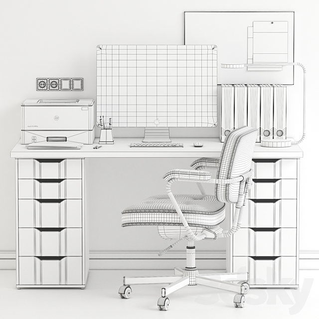 Ikea Office Workplace with Alex Table and Alefjall Chair 3DSMax File - thumbnail 3