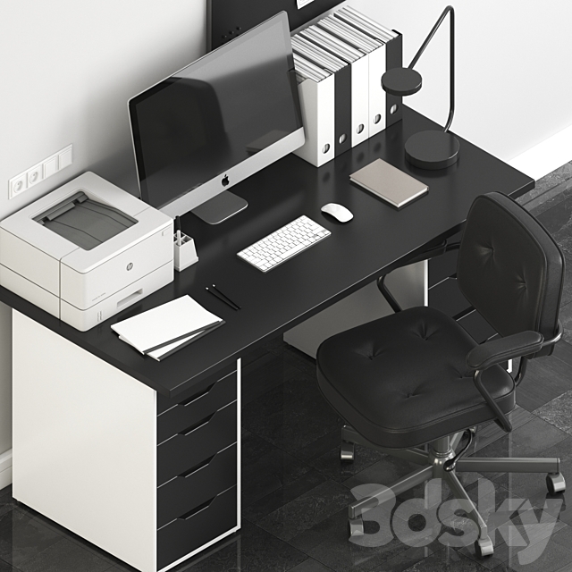 Ikea Office Workplace with Alex Table and Alefjall Chair 3DSMax File - thumbnail 5