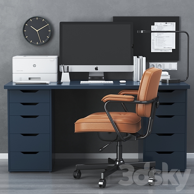 IKEA office workplace with ALEX table and ALEFJÄLL chair 3DSMax File - thumbnail 1