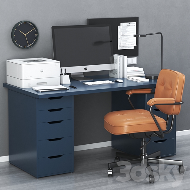 IKEA office workplace with ALEX table and ALEFJÄLL chair 3DSMax File - thumbnail 2