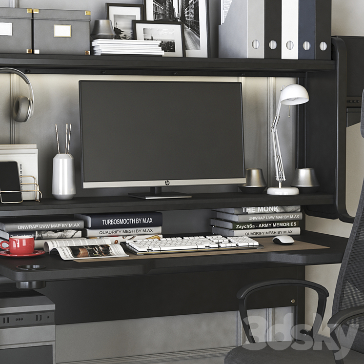 IKEA workplace set with FREDDE desk and MARKUS chair 3DS Max - thumbnail 2