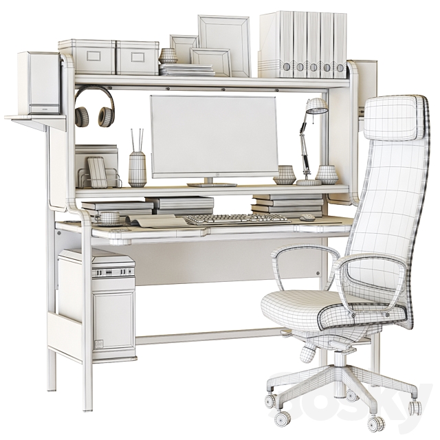 IKEA workplace set with FREDDE desk and MARKUS chair 3DSMax File - thumbnail 3