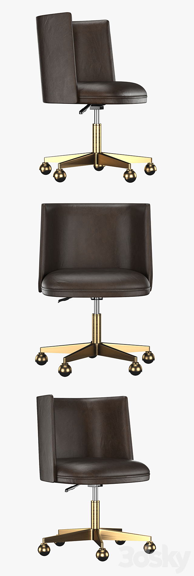 KINNEY LEATHER DESK CHAIR – ANTIQUED BRASS 3DSMax File - thumbnail 2