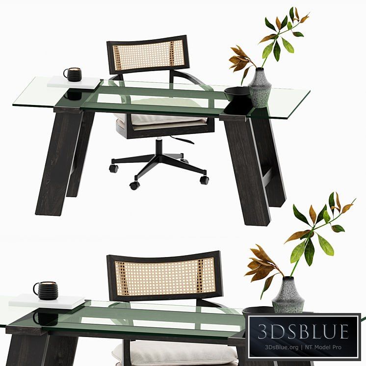 Libby Cane Desk Chair and Madison Glass table 3DS Max - thumbnail 3