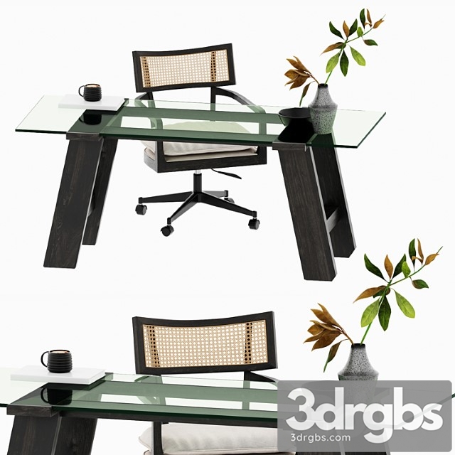 Libby Cane Desk Chair and Madison Glass Table 3dsmax Download - thumbnail 1