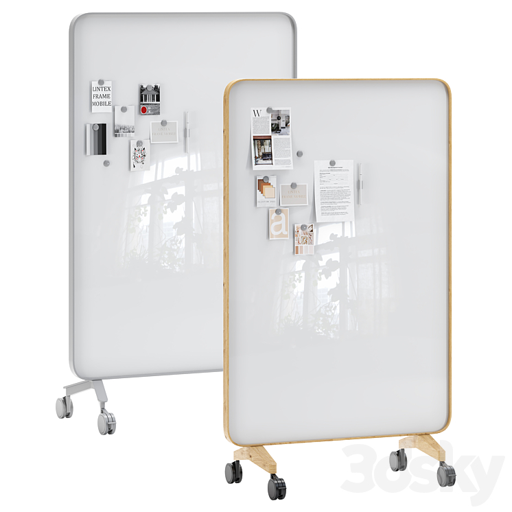 Lintex Frame Mobile double-sided glassboard with a bentwood frame 3DS Max Model - thumbnail 1