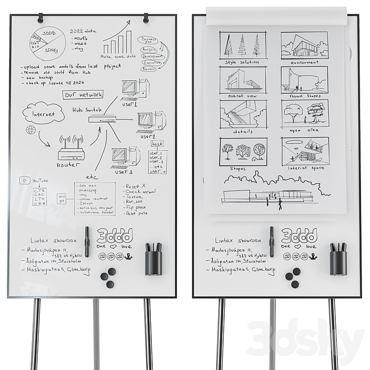 Lintex ONE Whiteboards Flipchart Lintex NOTE Whiteboards 3DS Max Model - thumbnail 2