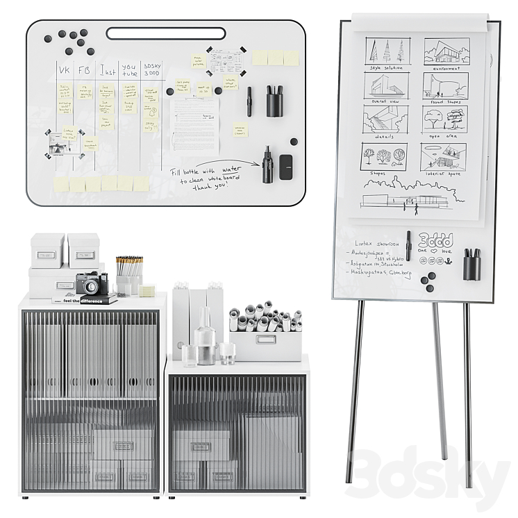 Lintex ONE Whiteboards Flipchart Lintex NOTE Whiteboards 3DS Max Model - thumbnail 3