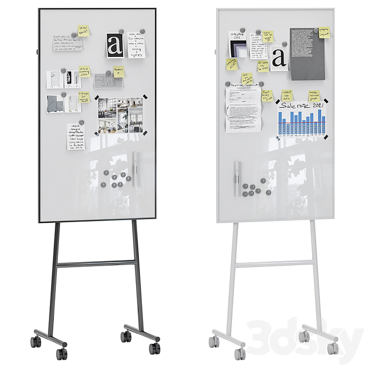 Lintex One Whiteboards with a black or white stand 3DS Max Model - thumbnail 1