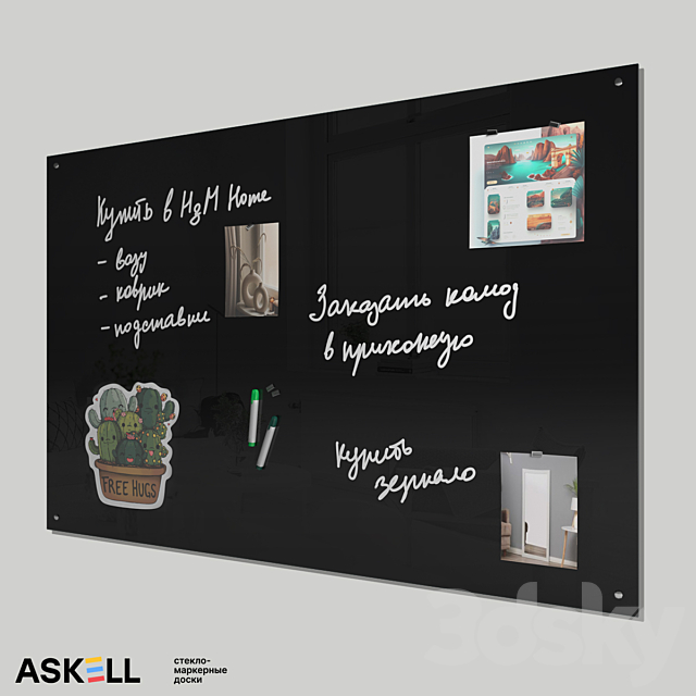 Magnetic whiteboard for office “Askell Standart” 3DS Max Model - thumbnail 3