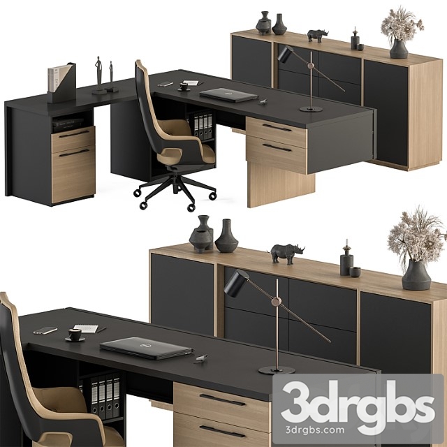 Manager desk set – office furniture 364 2 3dsmax Download - thumbnail 1