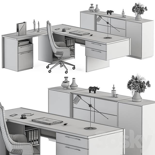 Manager Desk Set – Office Furniture 364 3DS Max Model - thumbnail 4