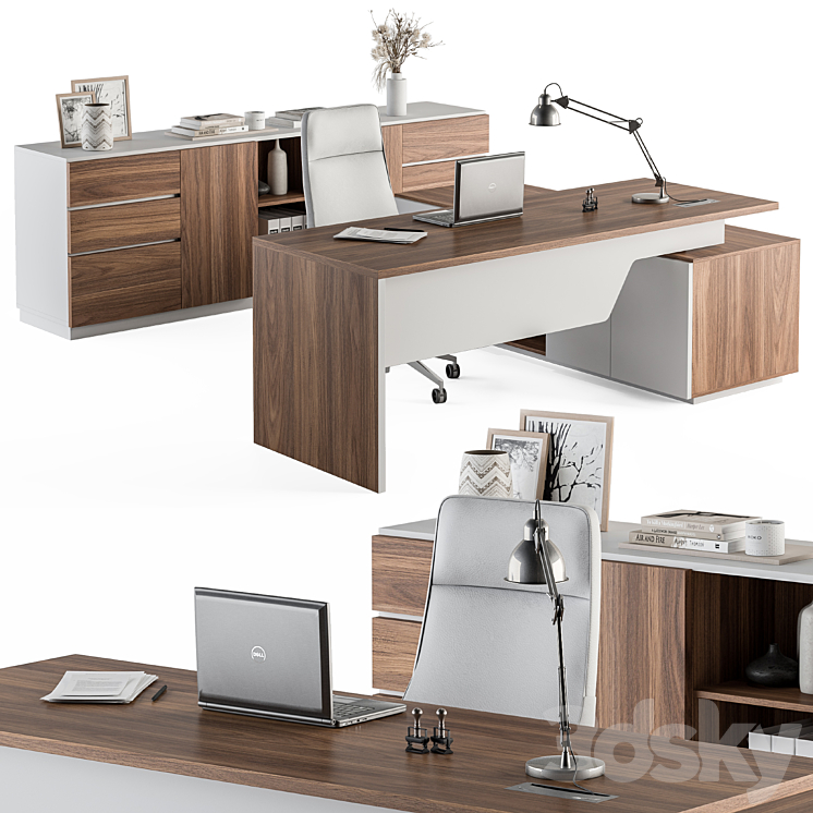 Manager Desk Wood and White – Office Furniture 268 3DS Max Model - thumbnail 1