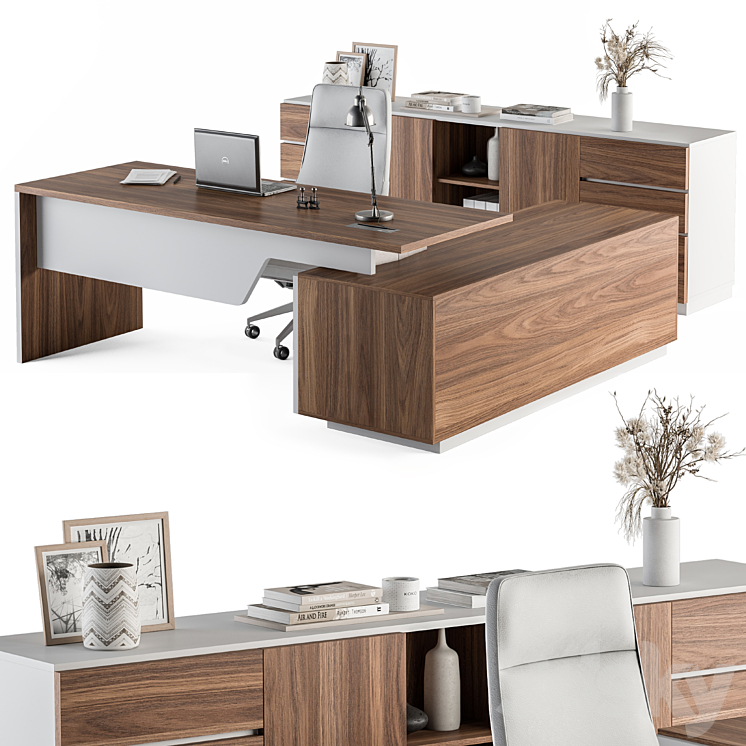 Manager Desk Wood and White – Office Furniture 268 3DS Max Model - thumbnail 2