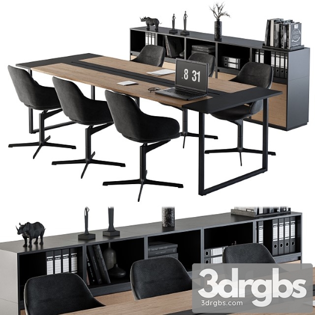 Meeting table with office chair 06 2 3dsmax Download - thumbnail 1