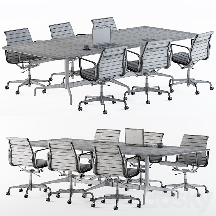 Meeting Table with office chair 3DS Max Model - thumbnail 2