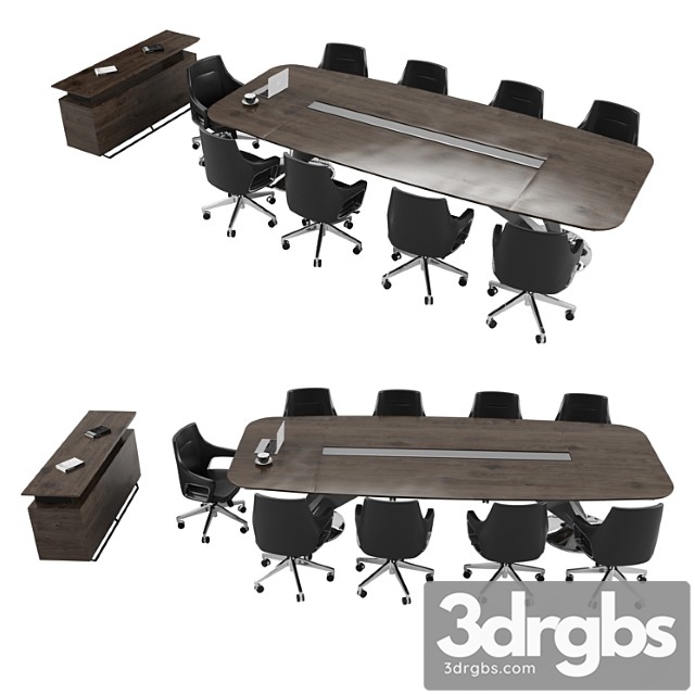 Meeting Table With Office Chairs And Cabinet 3dsmax Download - thumbnail 1