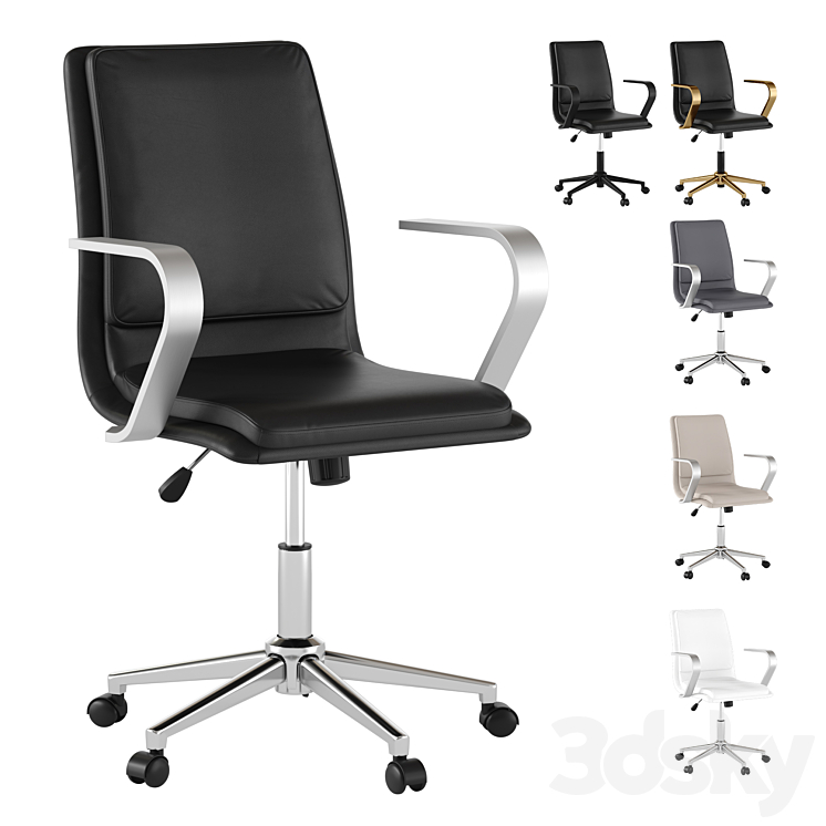 mid-back leather office chair with brushed metal armrests 3DS Max Model - thumbnail 1