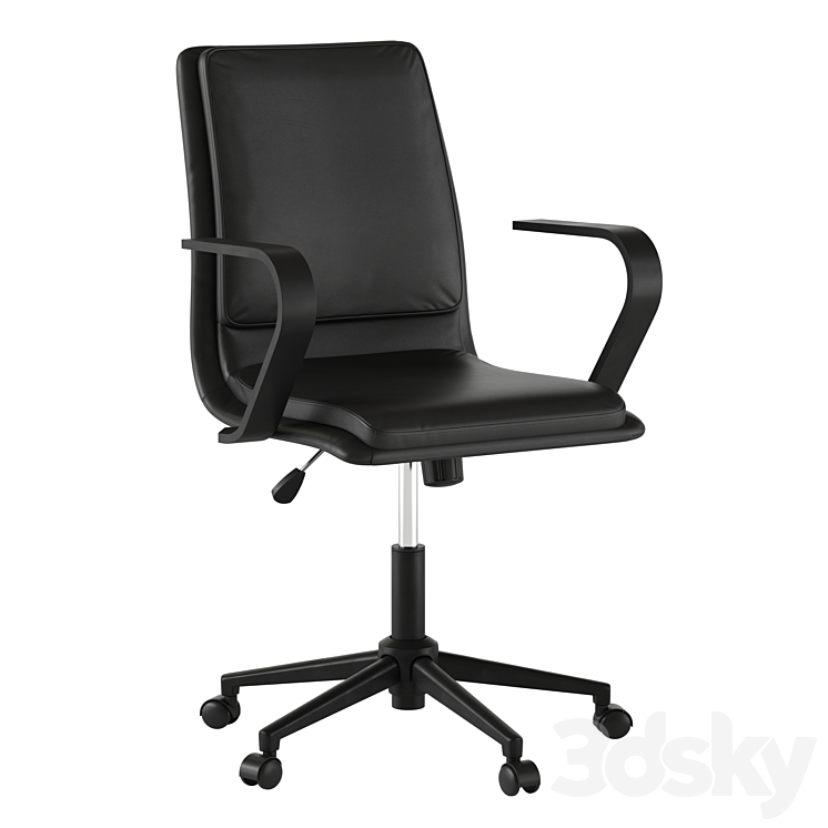 mid-back leather office chair with brushed metal armrests 3DS Max Model - thumbnail 2