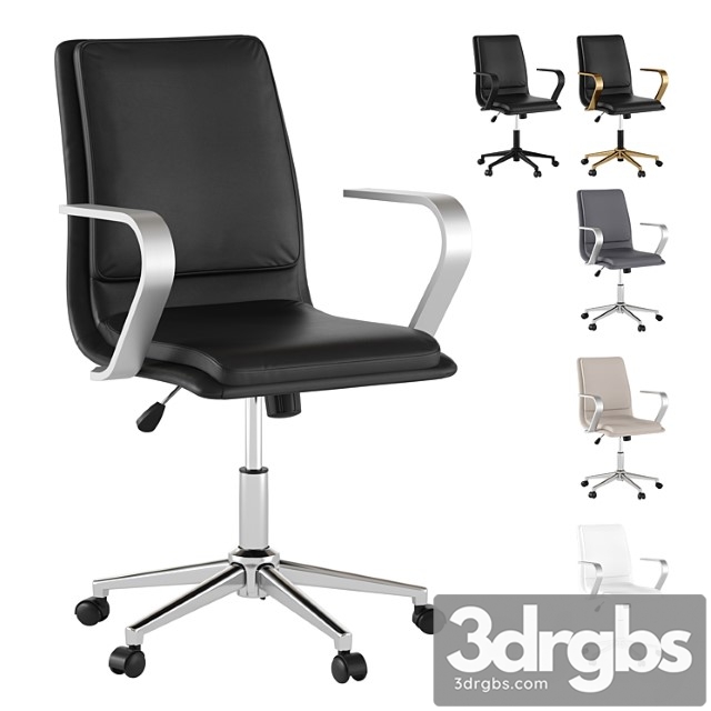 Mid-back leather office chair with brushed metal armrests - thumbnail 1