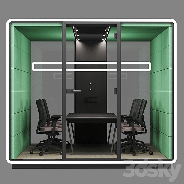 Mikomax Smart Office | HUSH MEET L | Acoustic office stand with table and chairs 3DS Max Model - thumbnail 1