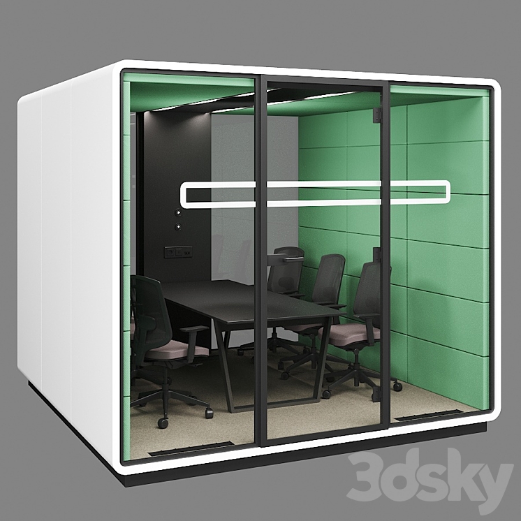 Mikomax Smart Office | HUSH MEET L | Acoustic office stand with table and chairs 3DS Max Model - thumbnail 2