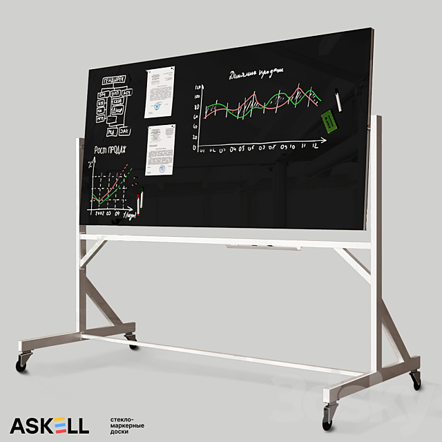 Mobile magnetic whiteboard “Askell Twirl” 3DS Max Model - thumbnail 2