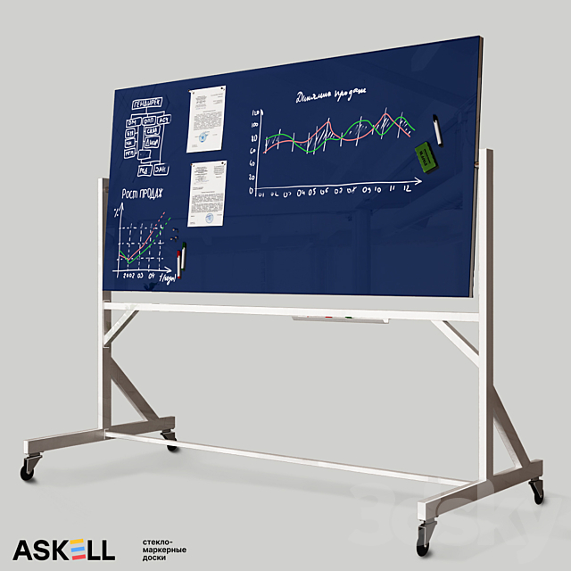 Mobile magnetic whiteboard “Askell Twirl” 3DS Max Model - thumbnail 3