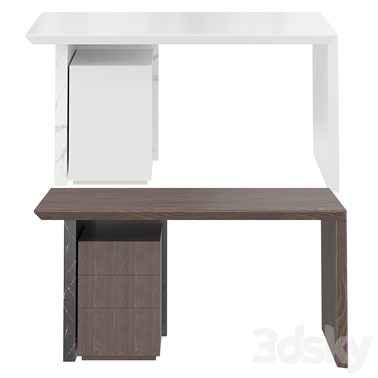 Modern white wooden desk for home office with filing cabinet 3DS Max Model - thumbnail 2